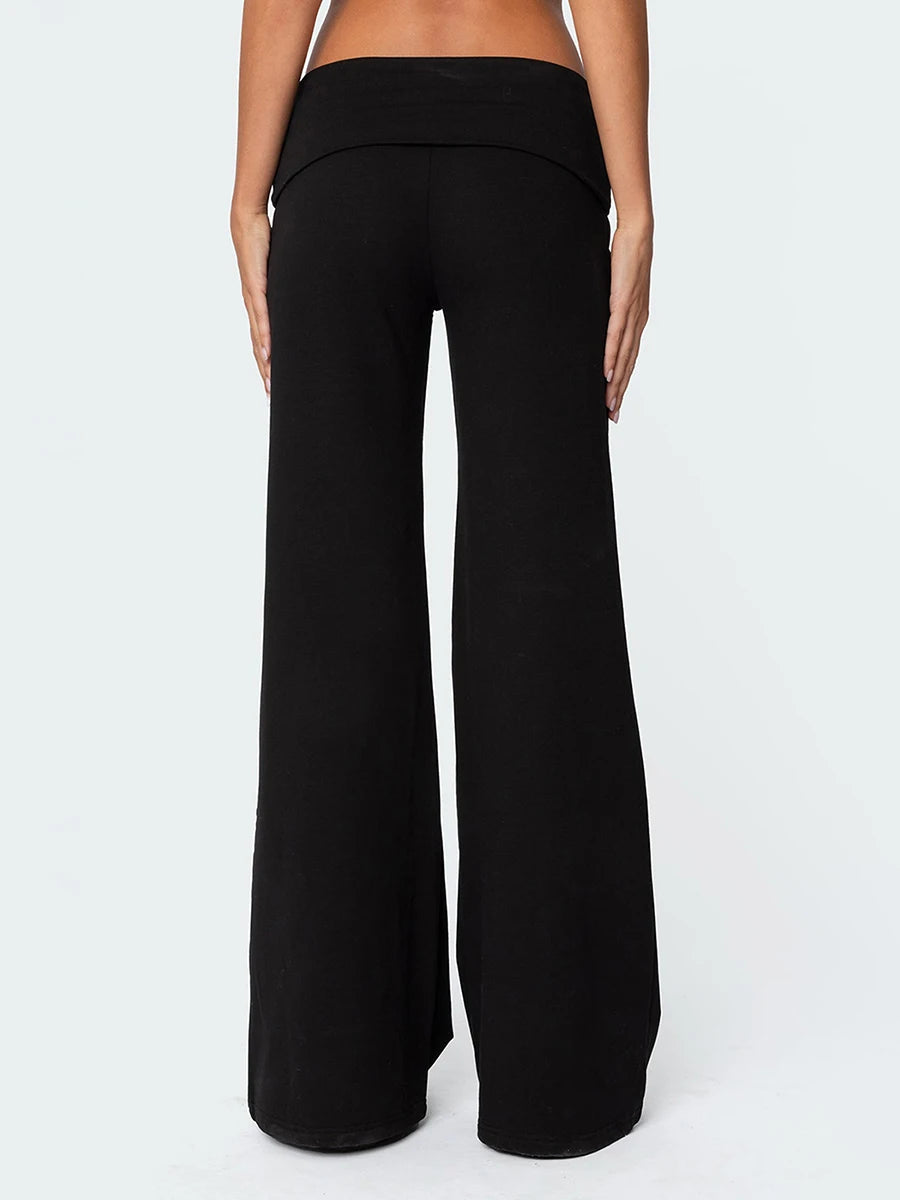 Women Low Waist Flare Leggings Fold Over Skinny Yoga Pants Wide Leg Stretchy Bootcut Bell Bottoms Leggings Loungewear Sweatpants