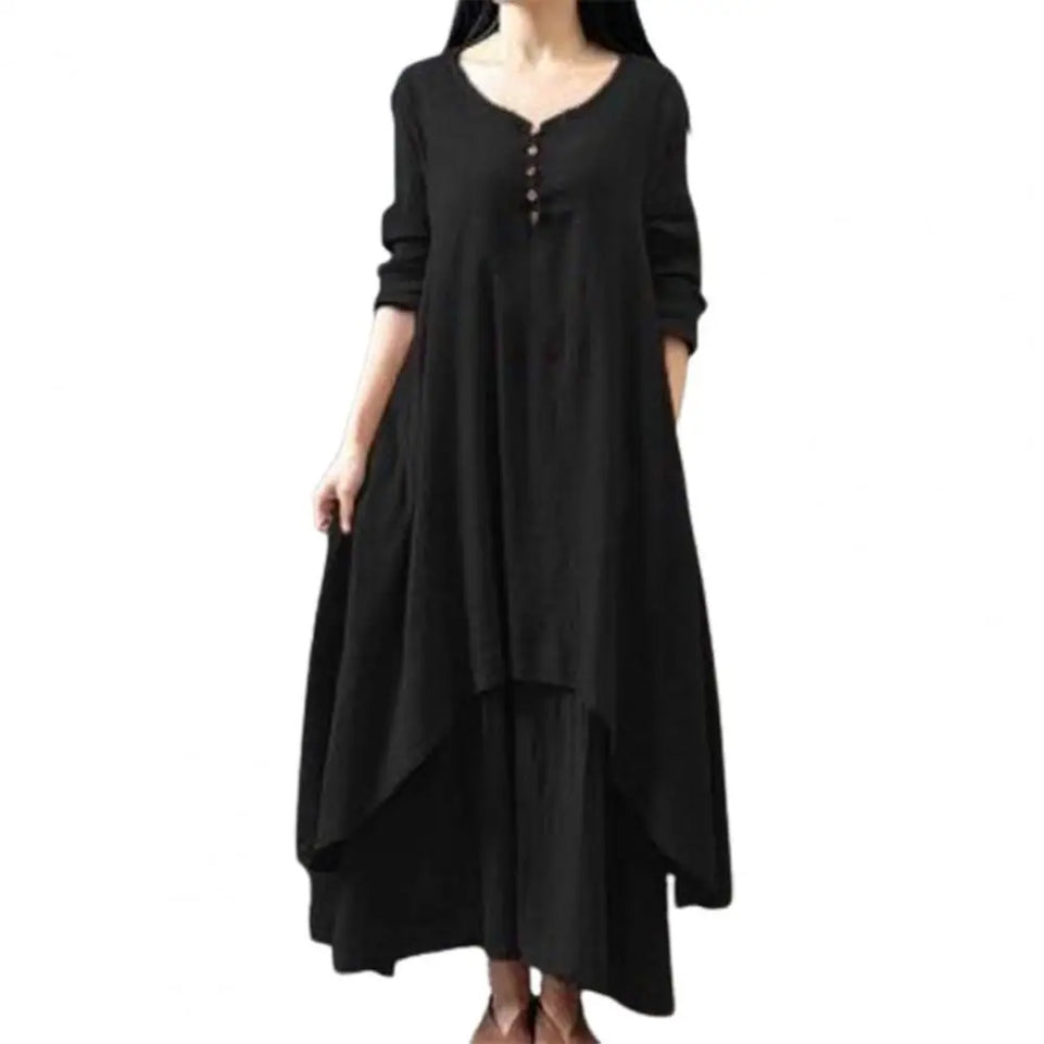 Women Elegant Linen White Dresses Bohemia Layering Vintage Robe Long Sleeve Loose Long Dress Female Autumn Vestidos