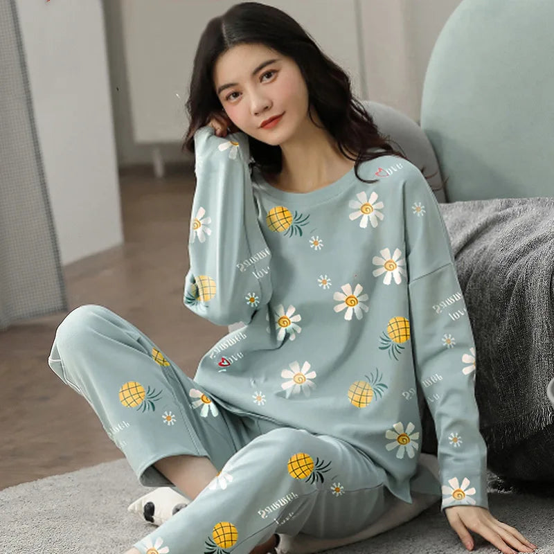 New Ladies Pajamas Loungewear Set Women's Spring and Autumn Style Long Sleeved Autumn Winter Loungewear Women's Plus Size Pajama
