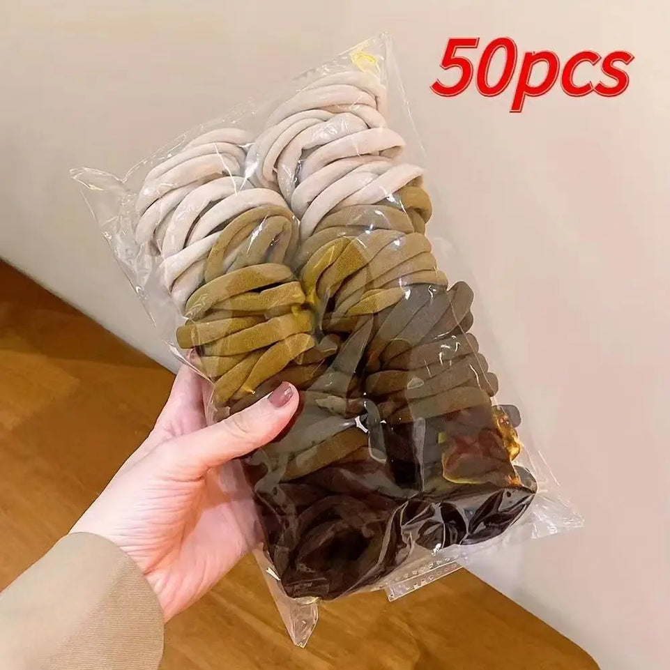 50PCS/Set New Women Girls Candy Colors Nylon Basic Scrunchie Hair Tie Ponytail Hold Hair Rubber Bands Fashion Hair Accessories