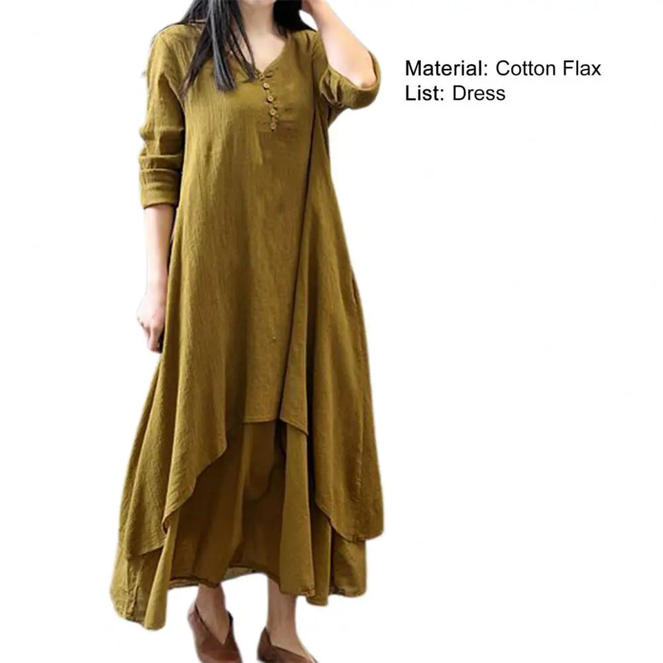 Women Elegant Linen White Dresses Bohemia Layering Vintage Robe Long Sleeve Loose Long Dress Female Autumn Vestidos