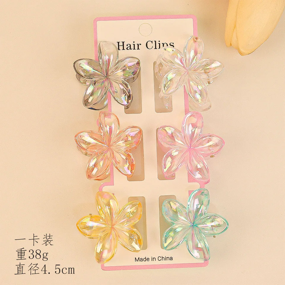 6Pcs Fashion Colorful Transparent Flower Small Hair Claw Clips clamp Hairpin Barrette For Thick Thin Hair Accessories For Women