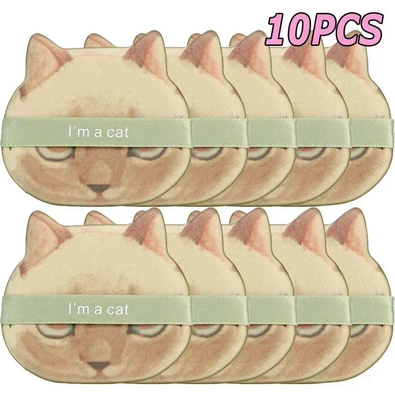 10PCS Cute Cat Makeup Puff Foundation Cosmetic Puff Smooth Powder Concealer Beauty Dry and Wet Dual-use Powder Puff Makeup Tool