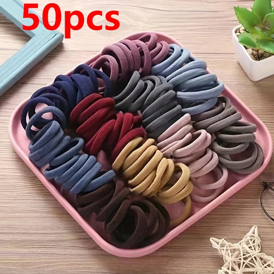 50PCS/Set New Women Girls Candy Colors Nylon Basic Scrunchie Hair Tie Ponytail Hold Hair Rubber Bands Fashion Hair Accessories