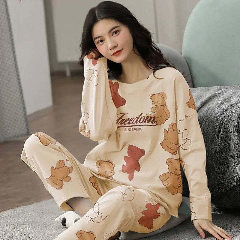 New Ladies Pajamas Loungewear Set Women's Spring and Autumn Style Long Sleeved Autumn Winter Loungewear Women's Plus Size Pajama