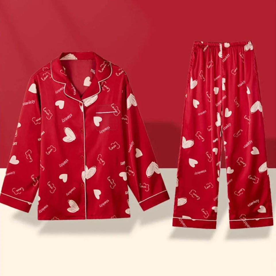 European Style Elegant Classy Fashion Trendy Female Lounges Aesthetics Print Spring Autumn Sleepwear for Women Y2k Sweet Pajamas