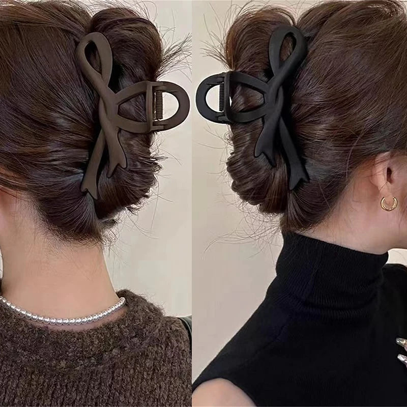 13CM Matte Hair Clips Vintage Ribbon Bow Hair Claws Crab Headwear Hairpins Shark Ponytail For Women Hair Accessories Barrettes