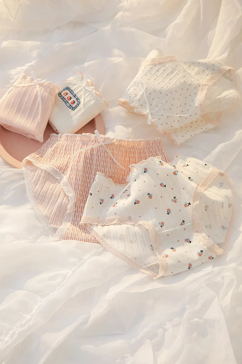 Women's Cotton Underwear Lovely Girl Bow Panties Sexy Lace Panties Mid Waist Seamless Comfort Briefs Female Lingerie