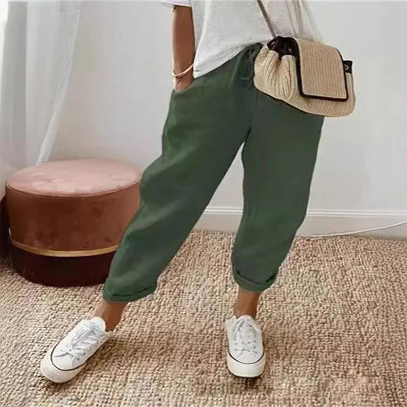 Women's Casual Pants Solid Color Drawstring Elastic Waist Trousers with Pockets Lounge Fashion Straight Pants