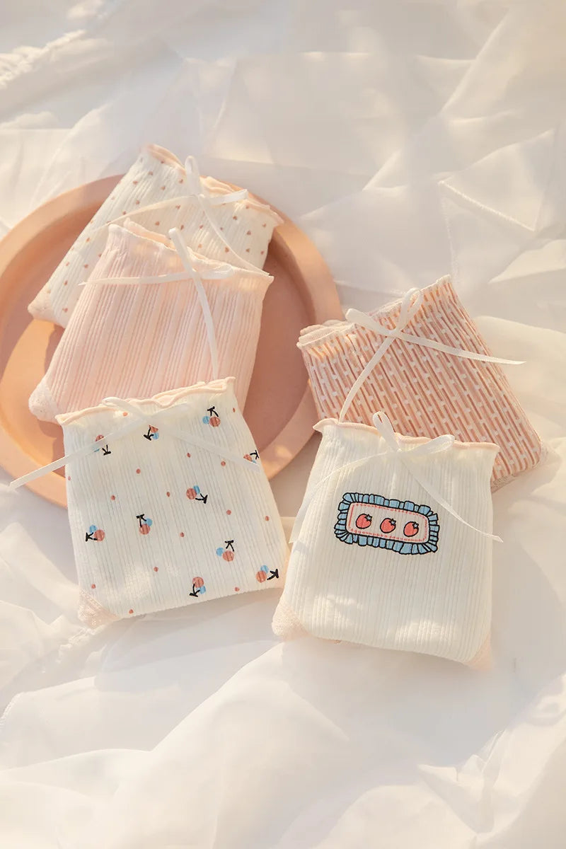 Women's Cotton Underwear Lovely Girl Bow Panties Sexy Lace Panties Mid Waist Seamless Comfort Briefs Female Lingerie