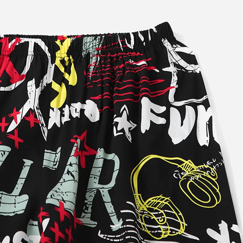 Women's summer loose and versatile trendy casual pants, wide leg sleeping pants, lantern pants, black and red letter pants