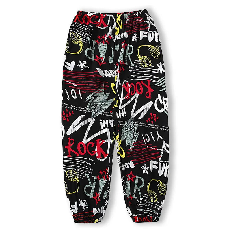 Women's summer loose and versatile trendy casual pants, wide leg sleeping pants, lantern pants, black and red letter pants