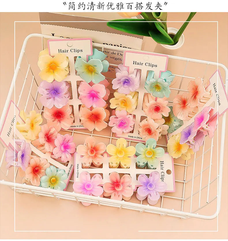 6Pcs Fashion Colorful Transparent Flower Small Hair Claw Clips clamp Hairpin Barrette For Thick Thin Hair Accessories For Women