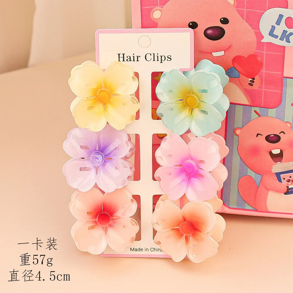 6Pcs Fashion Colorful Transparent Flower Small Hair Claw Clips clamp Hairpin Barrette For Thick Thin Hair Accessories For Women