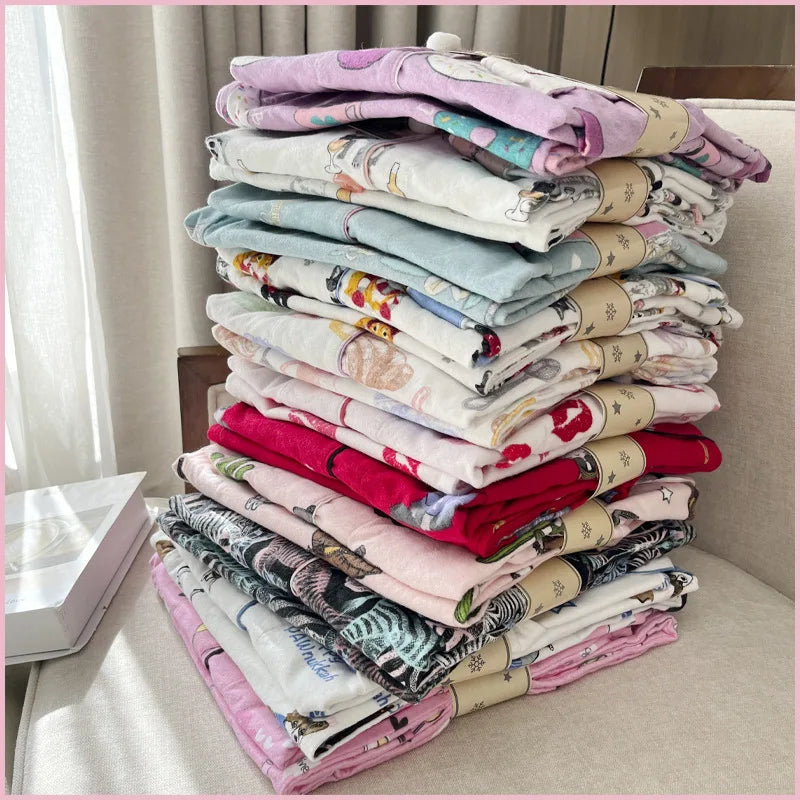 New Loungewear Women 2 Piece Set Pj Sets Loose Cartoon Women Outfit 100% Cotton Pajamas for Women Casual Sleepwear Set Pijamas