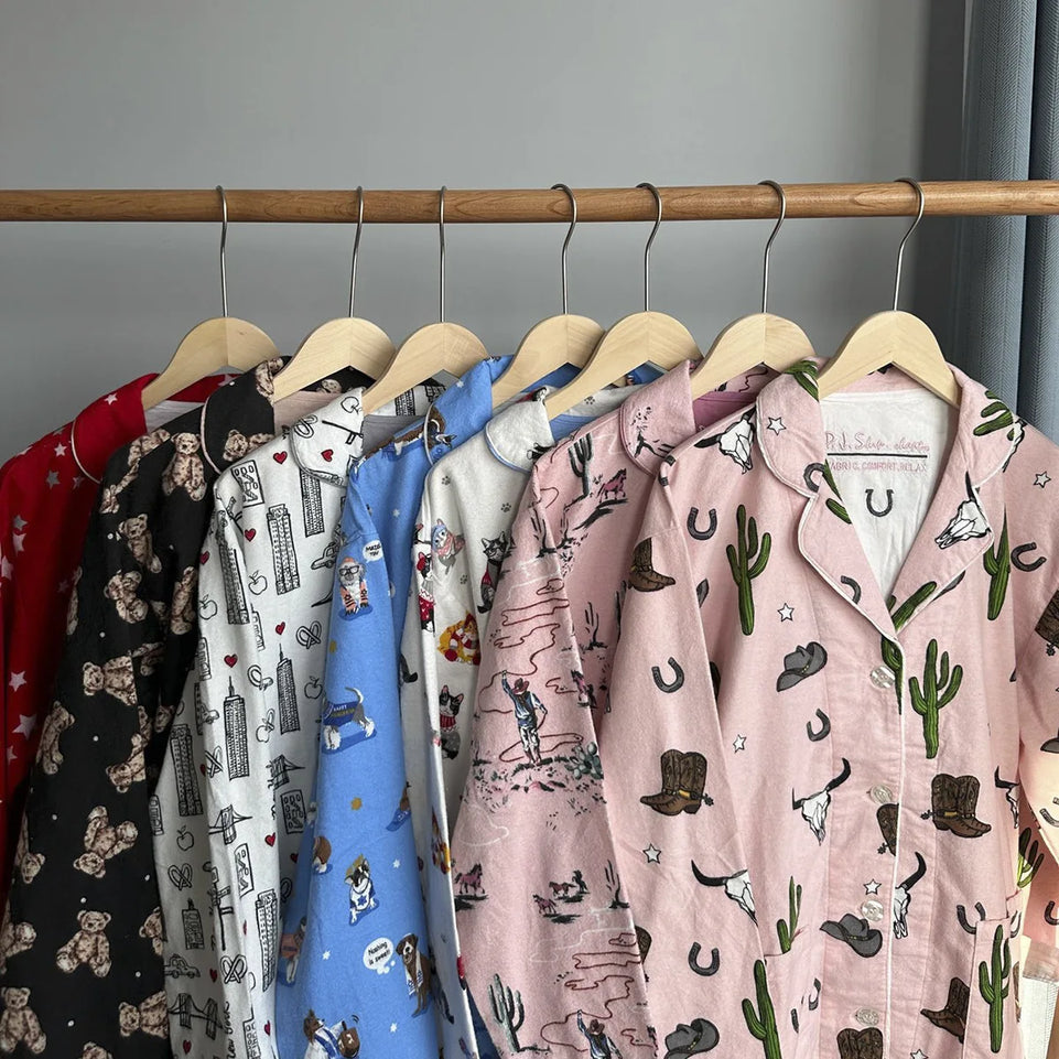 New Loungewear Women 2 Piece Set Pj Sets Loose Cartoon Women Outfit 100% Cotton Pajamas for Women Casual Sleepwear Set Pijamas