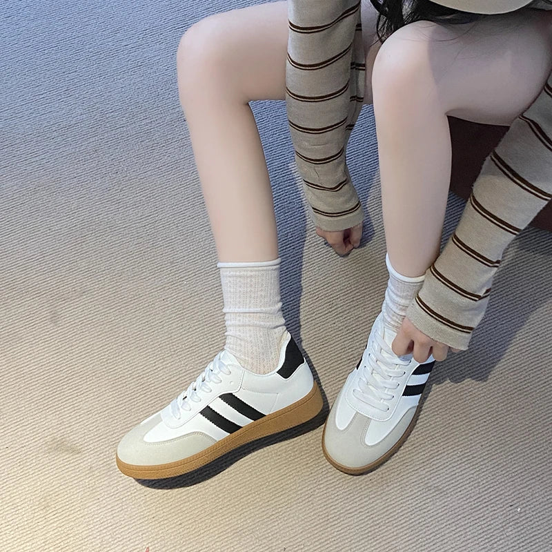 Women Tennis Sneakers Flats Ladies Fashion Mixed Colors Lace-up Vulcanized Shoes Spring Autumn Woman Outdoor Trainers Footwear