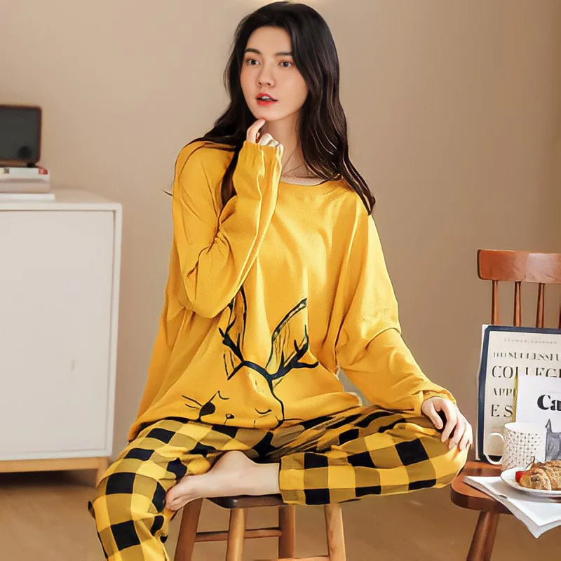 New Ladies Pajamas Loungewear Set Women's Spring and Autumn Style Long Sleeved Autumn Winter Loungewear Women's Plus Size Pajama