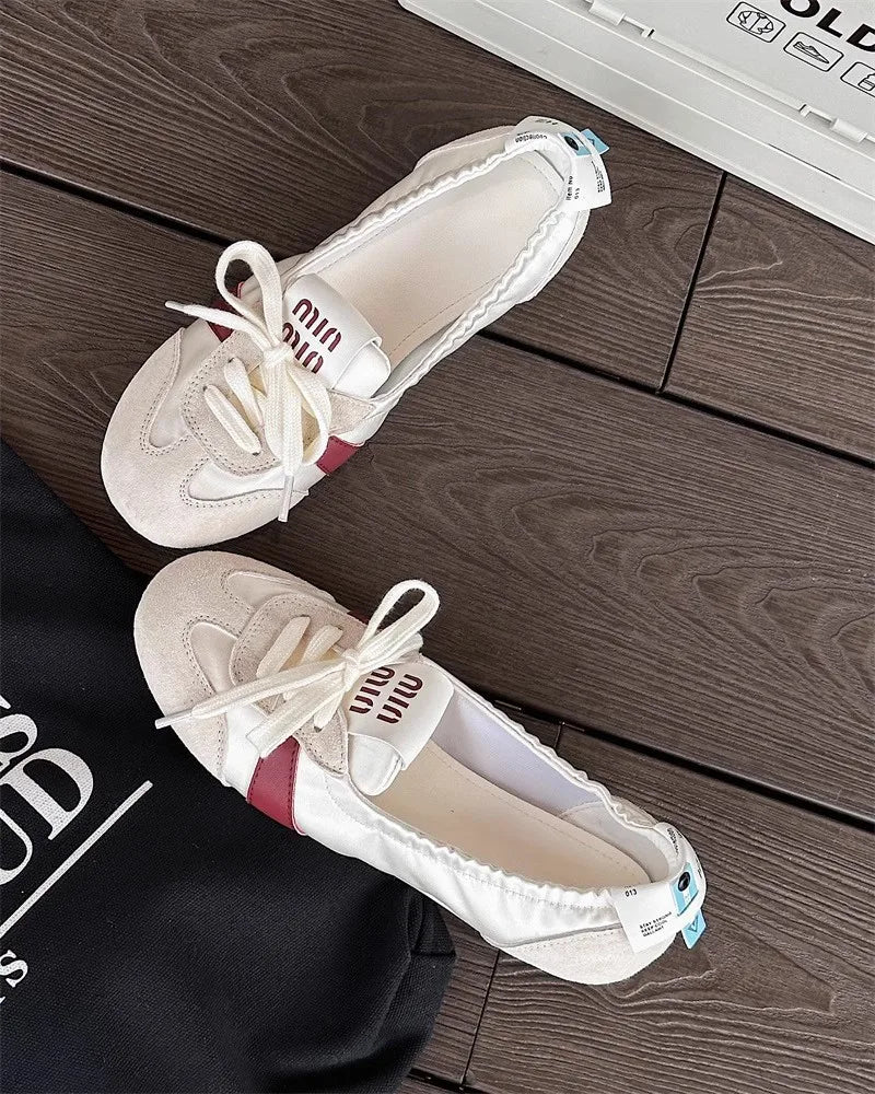Women's Casual Sneakers Summer Cozy Shallow Ballet Flats Shoes 2025 New Women Lace Up Sport Shoes Zapatos De Mujer