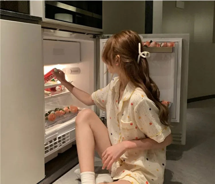 Women's Pajamas Set Foam Cotton Sleepwear Button down Tops and Shorts Pajama 2 Piece Suit Femme Nightwear Loungewear for Summer