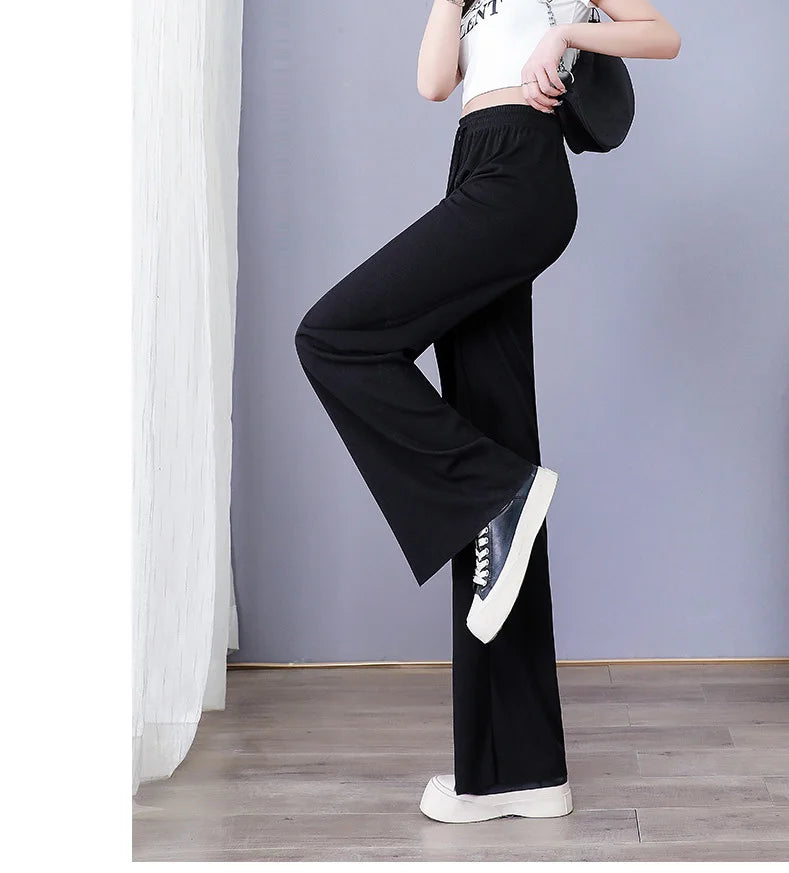 Women Long Pants Causal Elastic Waist Loose Basic Long Trousers For Female Spring Summer Wide Leg Long Pants