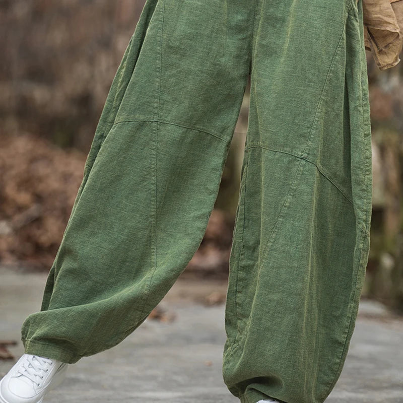 Women Vintage Literature Tie-dye Pants Summer Cotton Linen All-match Harem Pants Lady Casual Loose Bloomers Wide Leg Trousers