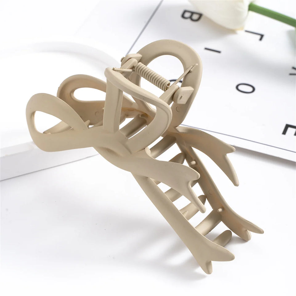 13CM Matte Hair Clips Vintage Ribbon Bow Hair Claws Crab Headwear Hairpins Shark Ponytail For Women Hair Accessories Barrettes