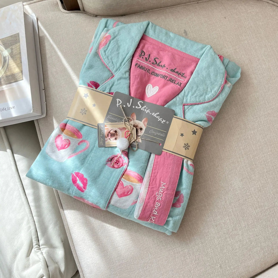 New Loungewear Women 2 Piece Set Pj Sets Loose Cartoon Women Outfit 100% Cotton Pajamas for Women Casual Sleepwear Set Pijamas