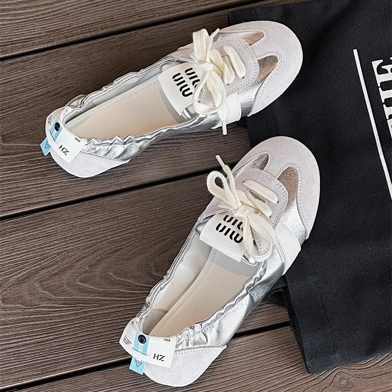 Women's Casual Sneakers Summer Cozy Shallow Ballet Flats Shoes 2025 New Women Lace Up Sport Shoes Zapatos De Mujer