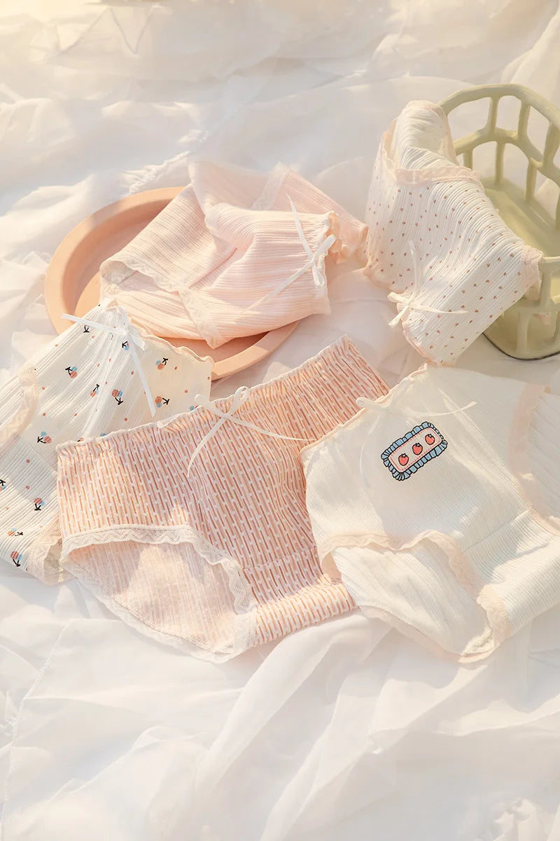 Women's Cotton Underwear Lovely Girl Bow Panties Sexy Lace Panties Mid Waist Seamless Comfort Briefs Female Lingerie