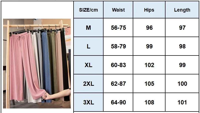 Women Long Pants Causal Elastic Waist Loose Basic Long Trousers For Female Spring Summer Wide Leg Long Pants
