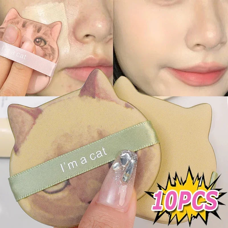 10PCS Cute Cat Makeup Puff Foundation Cosmetic Puff Smooth Powder Concealer Beauty Dry and Wet Dual-use Powder Puff Makeup Tool