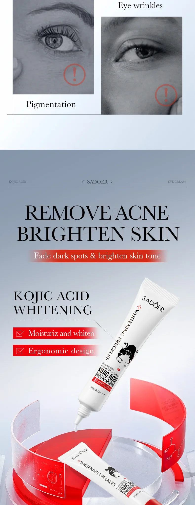 SADOER Kojic Acid Retinol Eye Cream Anti Dark Circles Remove Eye Bags Moisturizing Firming Beauty Eyes Skin Care Products