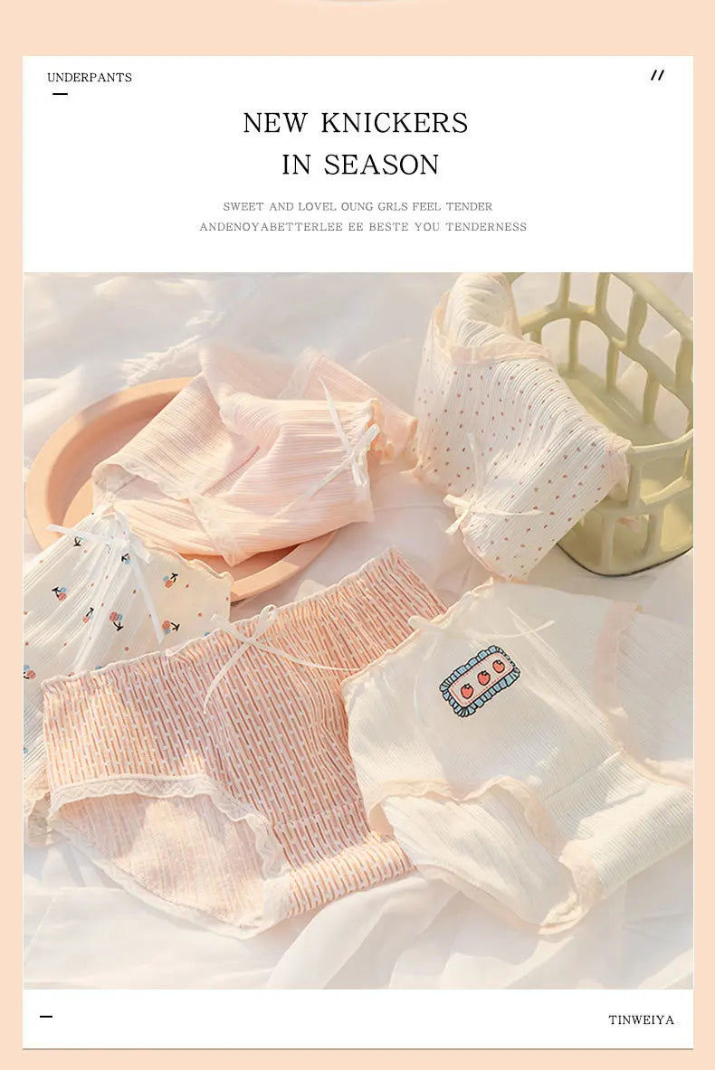 Women's Cotton Underwear Lovely Girl Bow Panties Sexy Lace Panties Mid Waist Seamless Comfort Briefs Female Lingerie