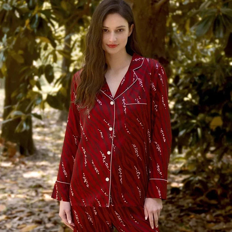 European Style Elegant Classy Fashion Trendy Female Lounges Aesthetics Print Spring Autumn Sleepwear for Women Y2k Sweet Pajamas