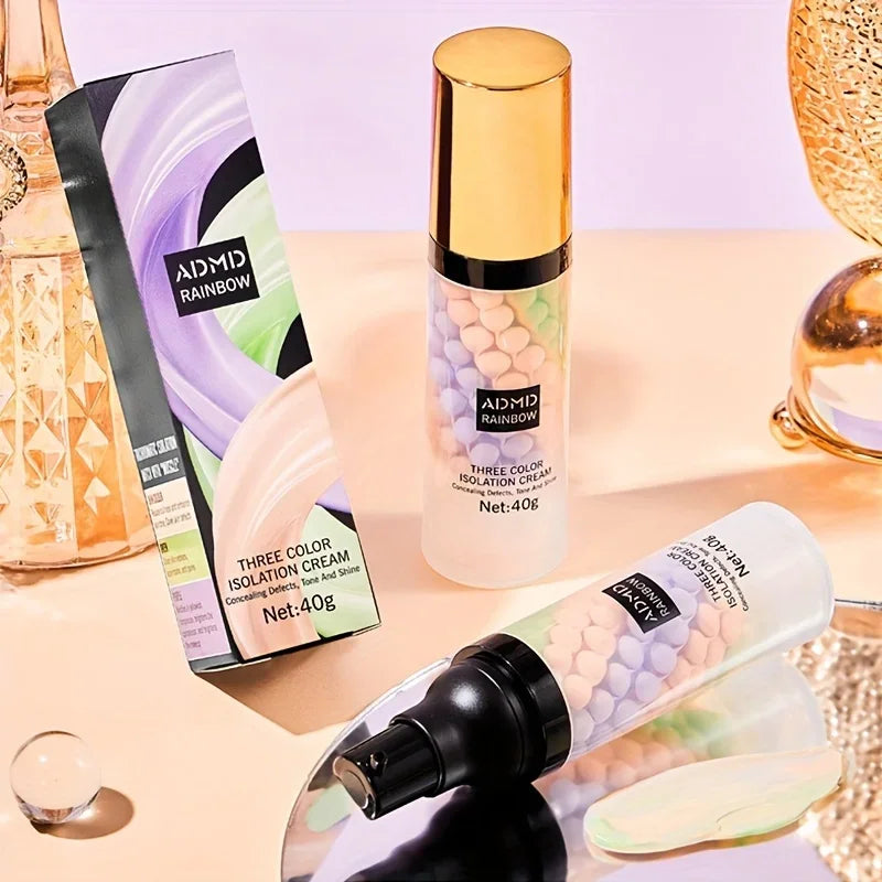 40g Face Makeup Primer Tri-color Cream Brighten Contour Color Isolation Waterproof Makeup Foundation Natural Makeup Base Cream