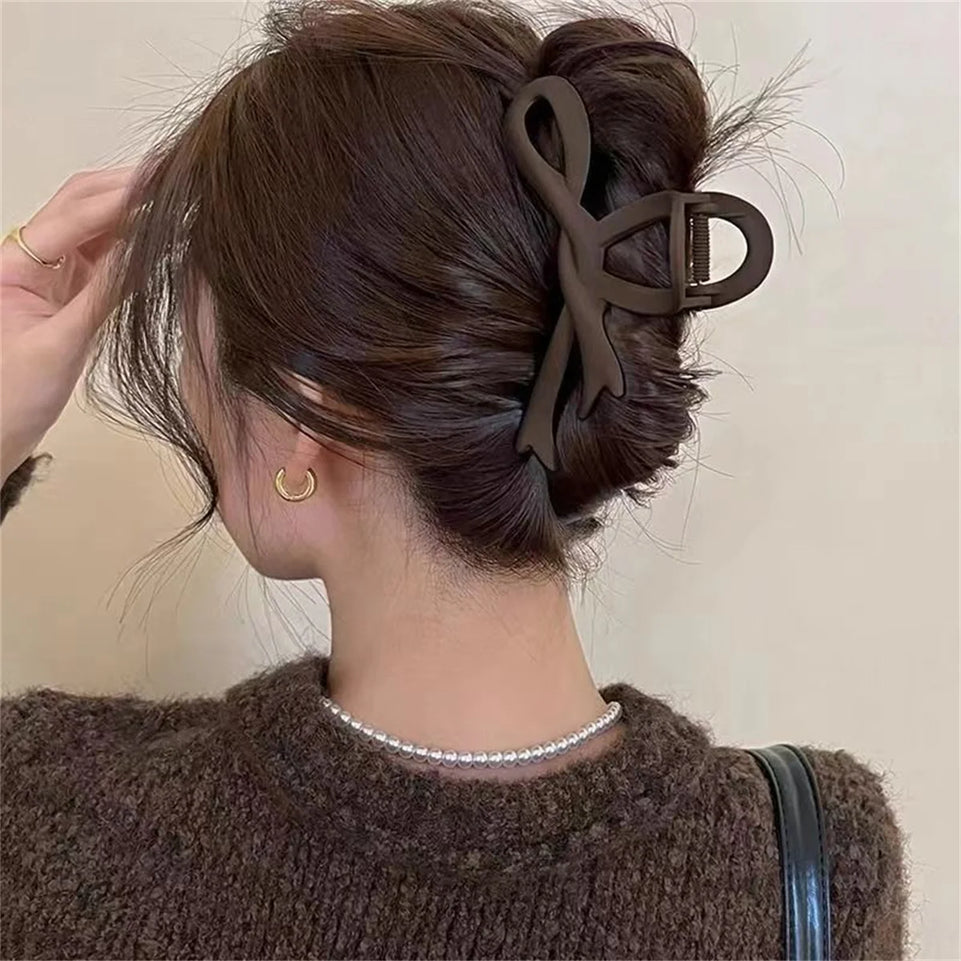 13CM Matte Hair Clips Vintage Ribbon Bow Hair Claws Crab Headwear Hairpins Shark Ponytail For Women Hair Accessories Barrettes