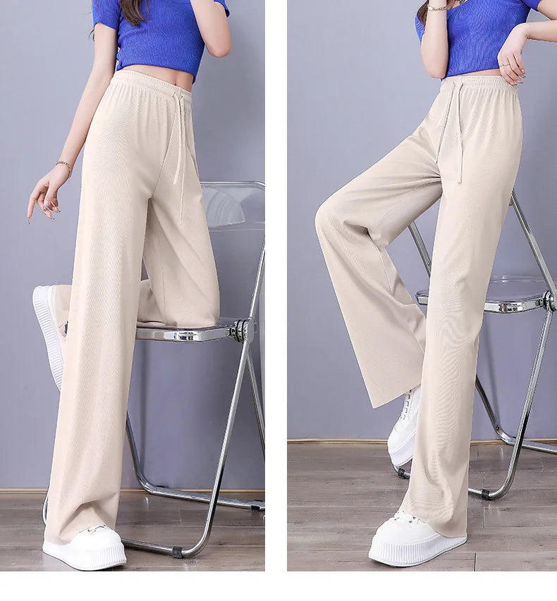 Women Long Pants Causal Elastic Waist Loose Basic Long Trousers For Female Spring Summer Wide Leg Long Pants