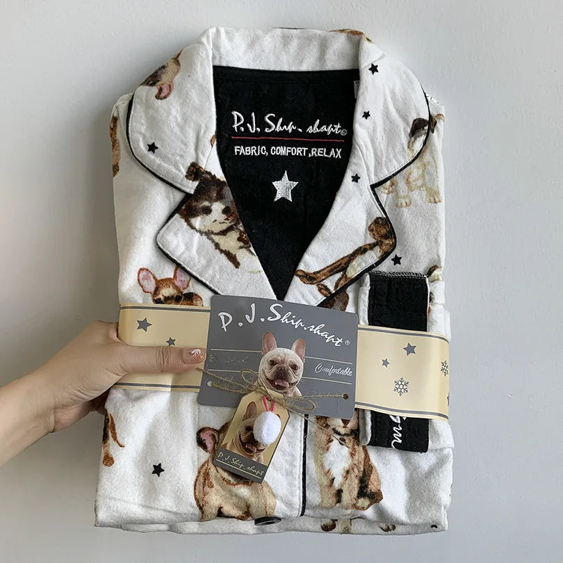 New Loungewear Women 2 Piece Set Pj Sets Loose Cartoon Women Outfit 100% Cotton Pajamas for Women Casual Sleepwear Set Pijamas