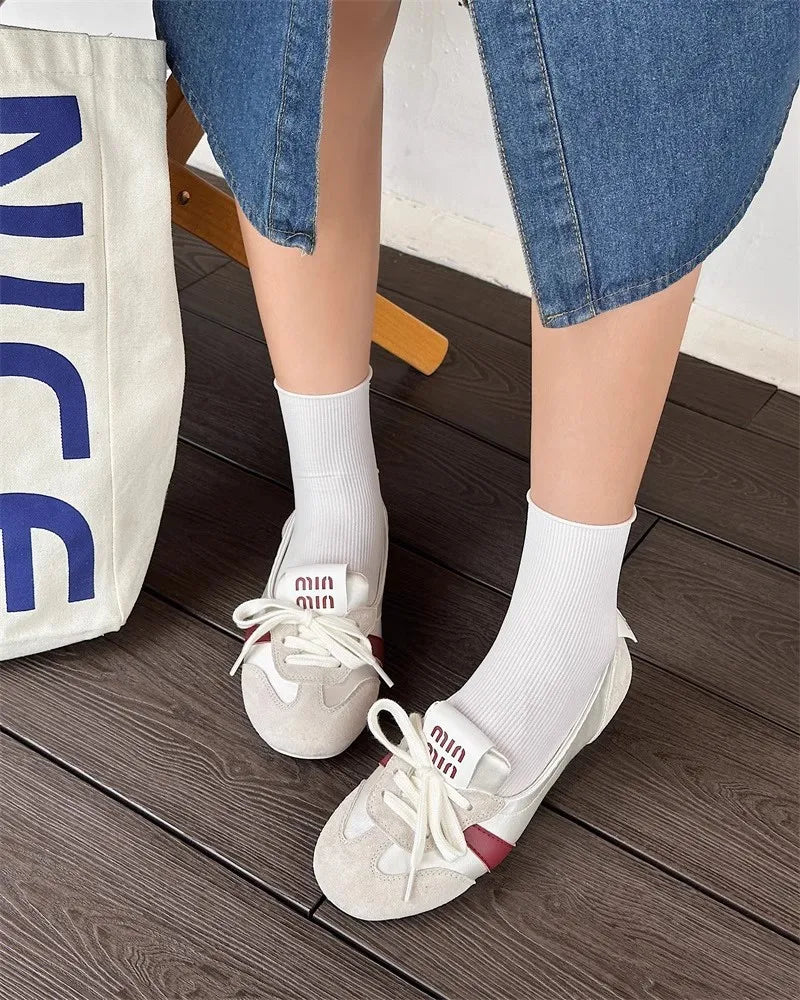 Women's Casual Sneakers Summer Cozy Shallow Ballet Flats Shoes 2025 New Women Lace Up Sport Shoes Zapatos De Mujer