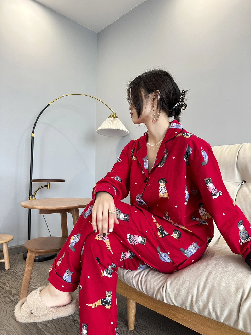 New Loungewear Women 2 Piece Set Pj Sets Loose Cartoon Women Outfit 100% Cotton Pajamas for Women Casual Sleepwear Set Pijamas