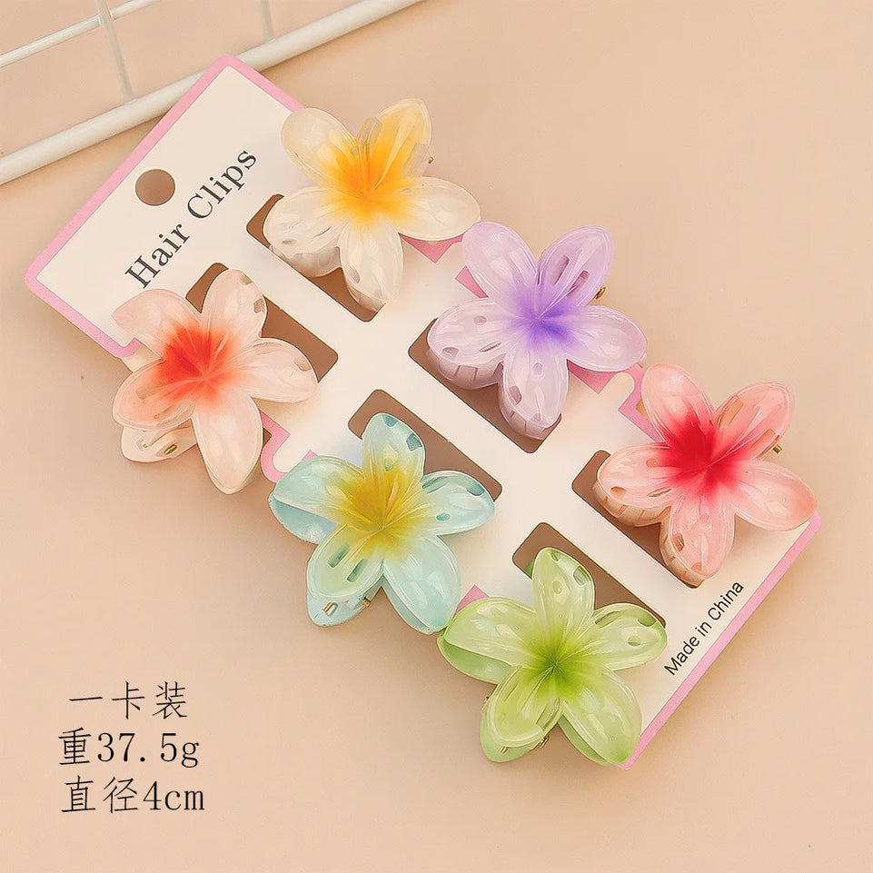 6Pcs Fashion Colorful Transparent Flower Small Hair Claw Clips clamp Hairpin Barrette For Thick Thin Hair Accessories For Women