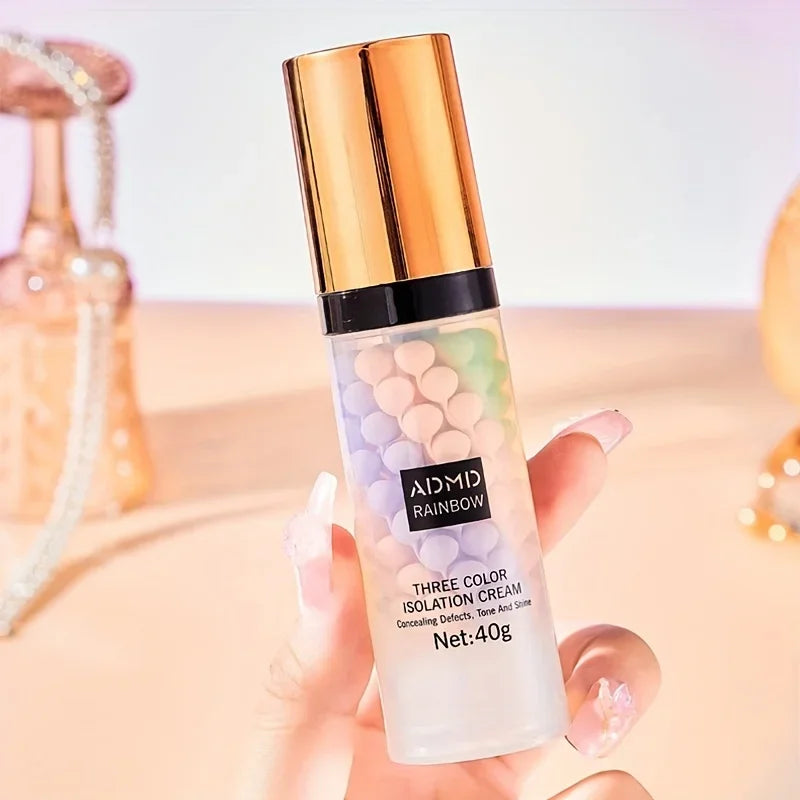 40g Face Makeup Primer Tri-color Cream Brighten Contour Color Isolation Waterproof Makeup Foundation Natural Makeup Base Cream