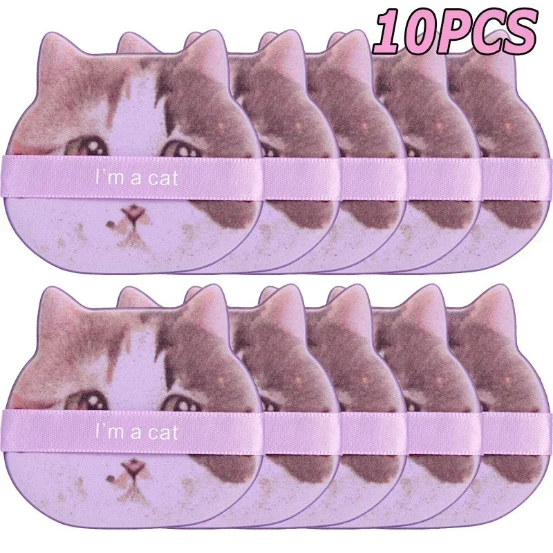 10PCS Cute Cat Makeup Puff Foundation Cosmetic Puff Smooth Powder Concealer Beauty Dry and Wet Dual-use Powder Puff Makeup Tool