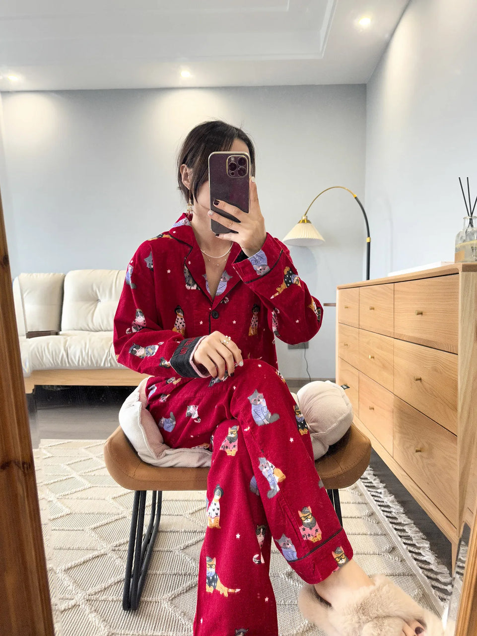 New Loungewear Women 2 Piece Set Pj Sets Loose Cartoon Women Outfit 100% Cotton Pajamas for Women Casual Sleepwear Set Pijamas