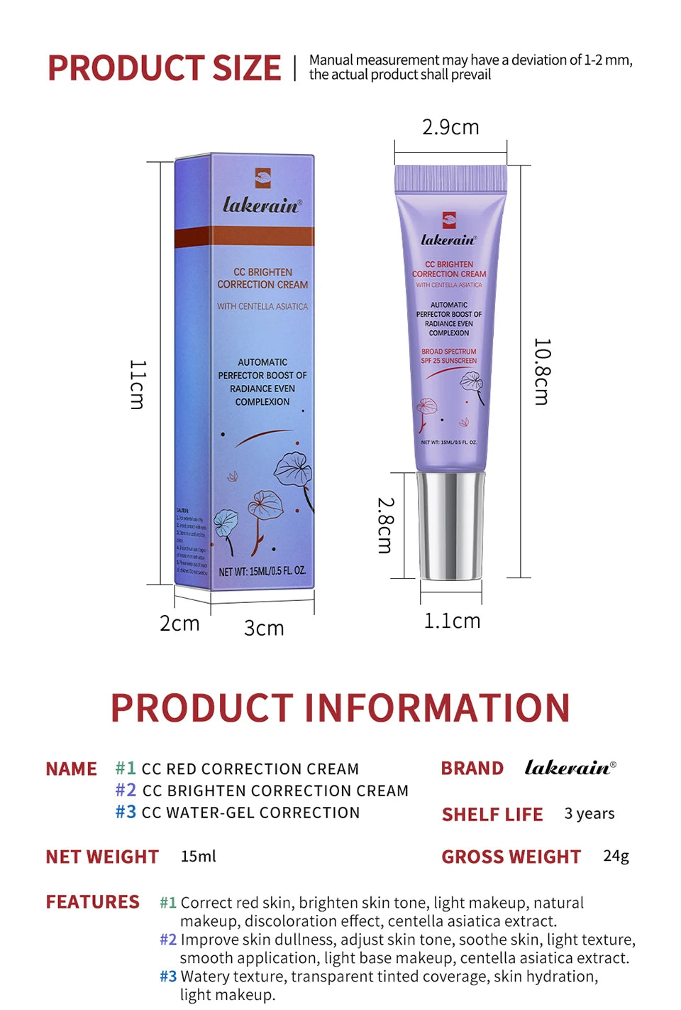 Moisturizing Correcting CC Cream Waterproof Anti-sweat Makeup Before Concealer Lasting Women Makeup Protect Skin erborian Make