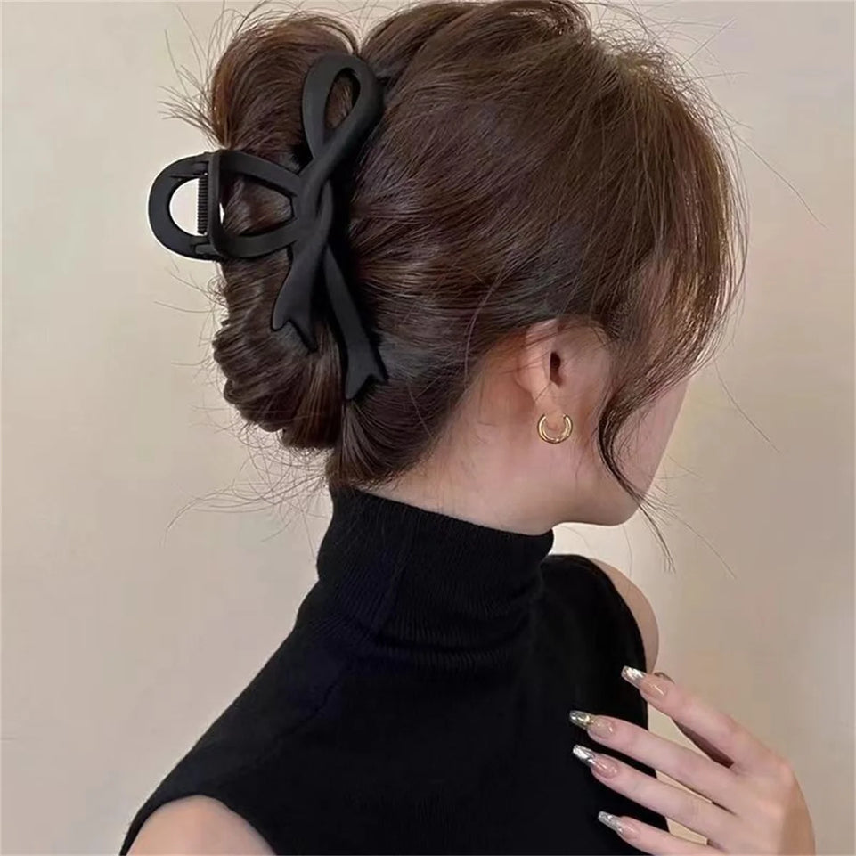 13CM Matte Hair Clips Vintage Ribbon Bow Hair Claws Crab Headwear Hairpins Shark Ponytail For Women Hair Accessories Barrettes