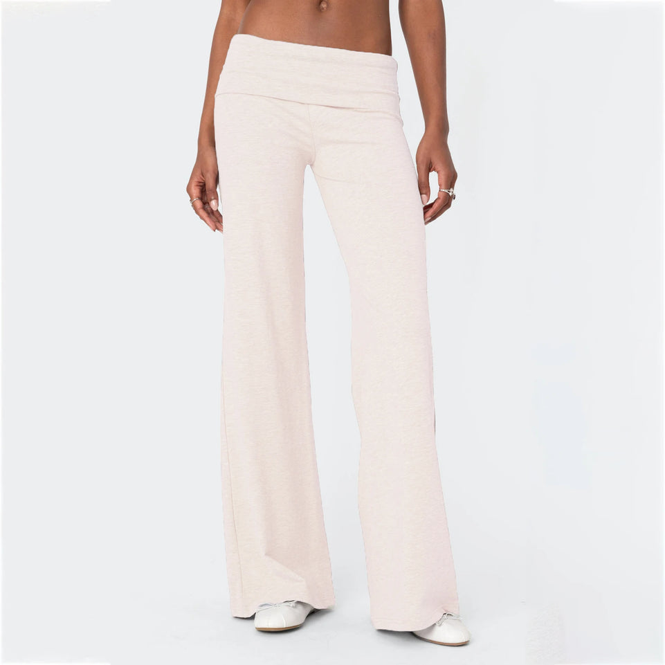 Women Low Waist Flare Leggings Fold Over Skinny Yoga Pants Wide Leg Stretchy Bootcut Bell Bottoms Leggings Loungewear Sweatpants