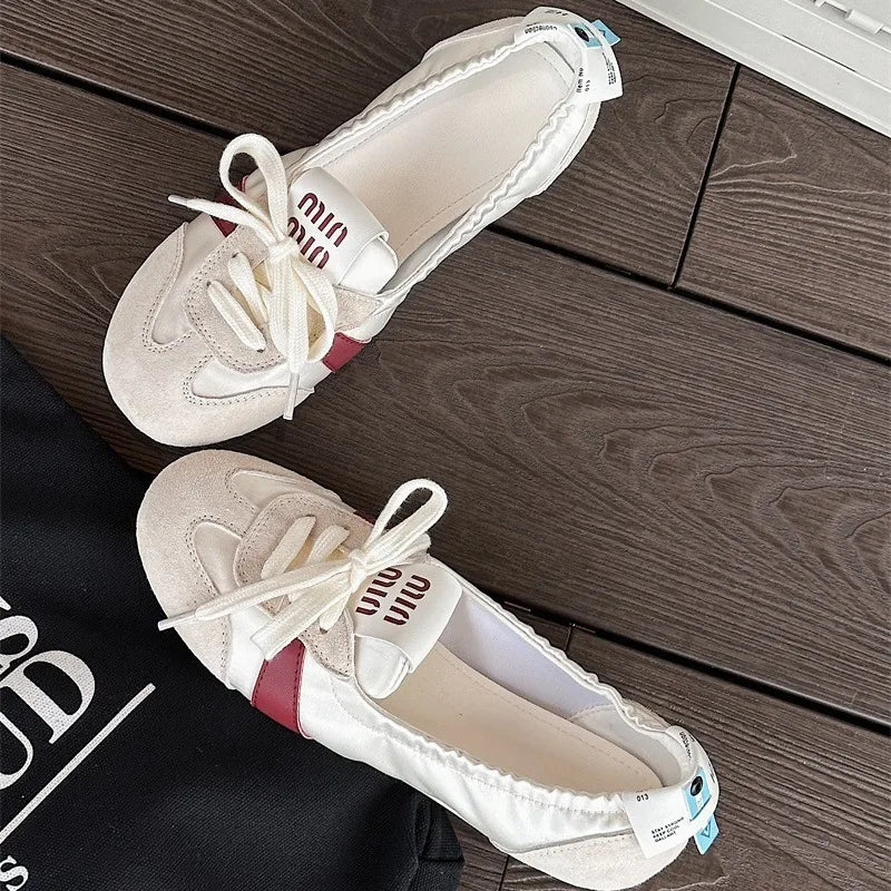 Women's Casual Sneakers Summer Cozy Shallow Ballet Flats Shoes 2025 New Women Lace Up Sport Shoes Zapatos De Mujer