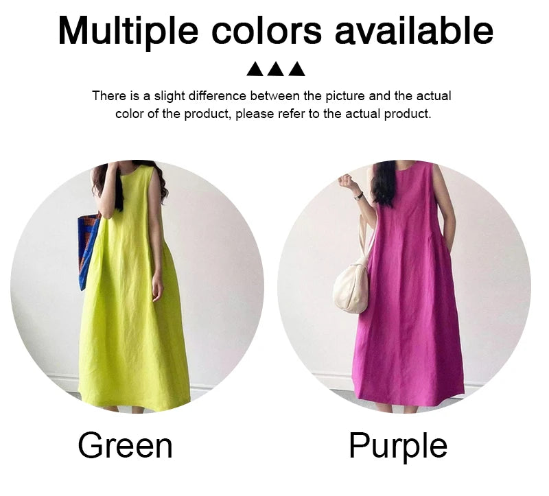 Women New Dresses Cotton Linen Sleeveless Loose Casual O-Neck Long Dress Robes vestidos casuales платье женское